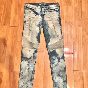 Robin’s Jean acid wash motard moto skinny jeans